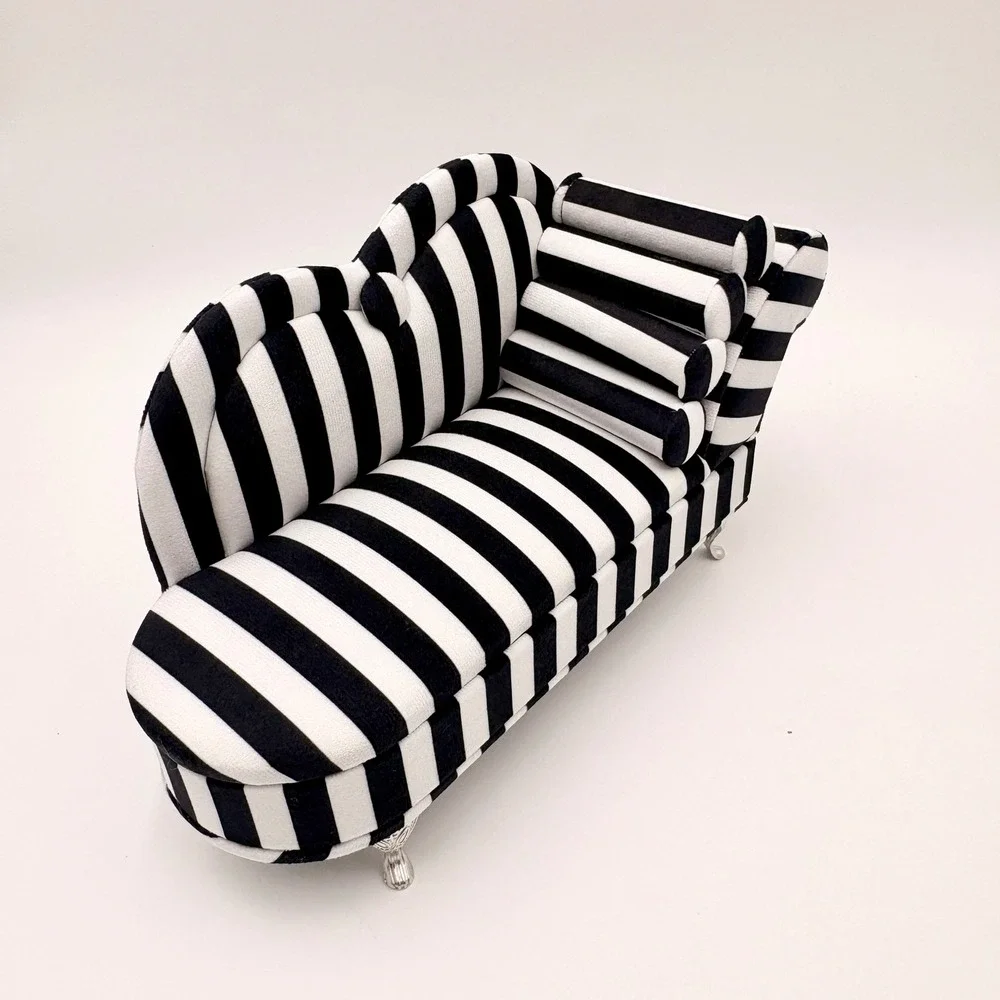 KOT Black White Striped Chaise Lounge Sofa Jewelry Box Mirror Ring Organizer
